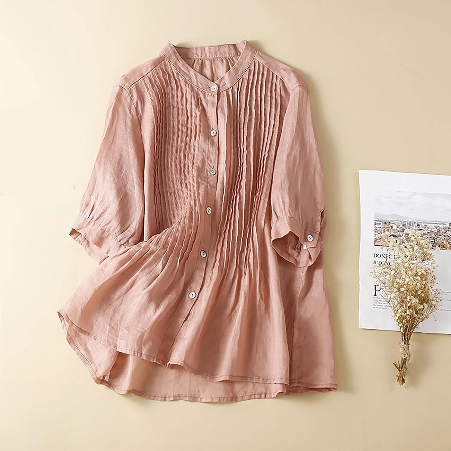 Going Out Tops for Women Cotton Linen Embroidered Tops Round Collar Patchwork Flowy Blouses Wedding Guest Outfit