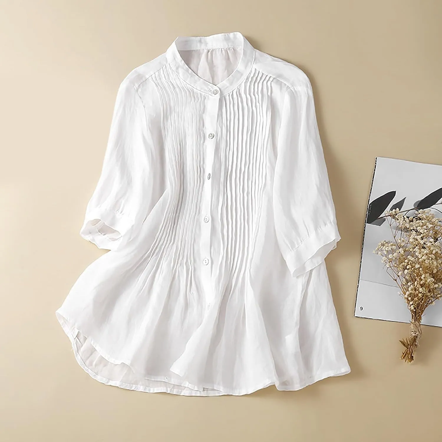Going Out Tops for Women Cotton Linen Embroidered Tops Round Collar Patchwork Flowy Blouses Wedding Guest Outfit