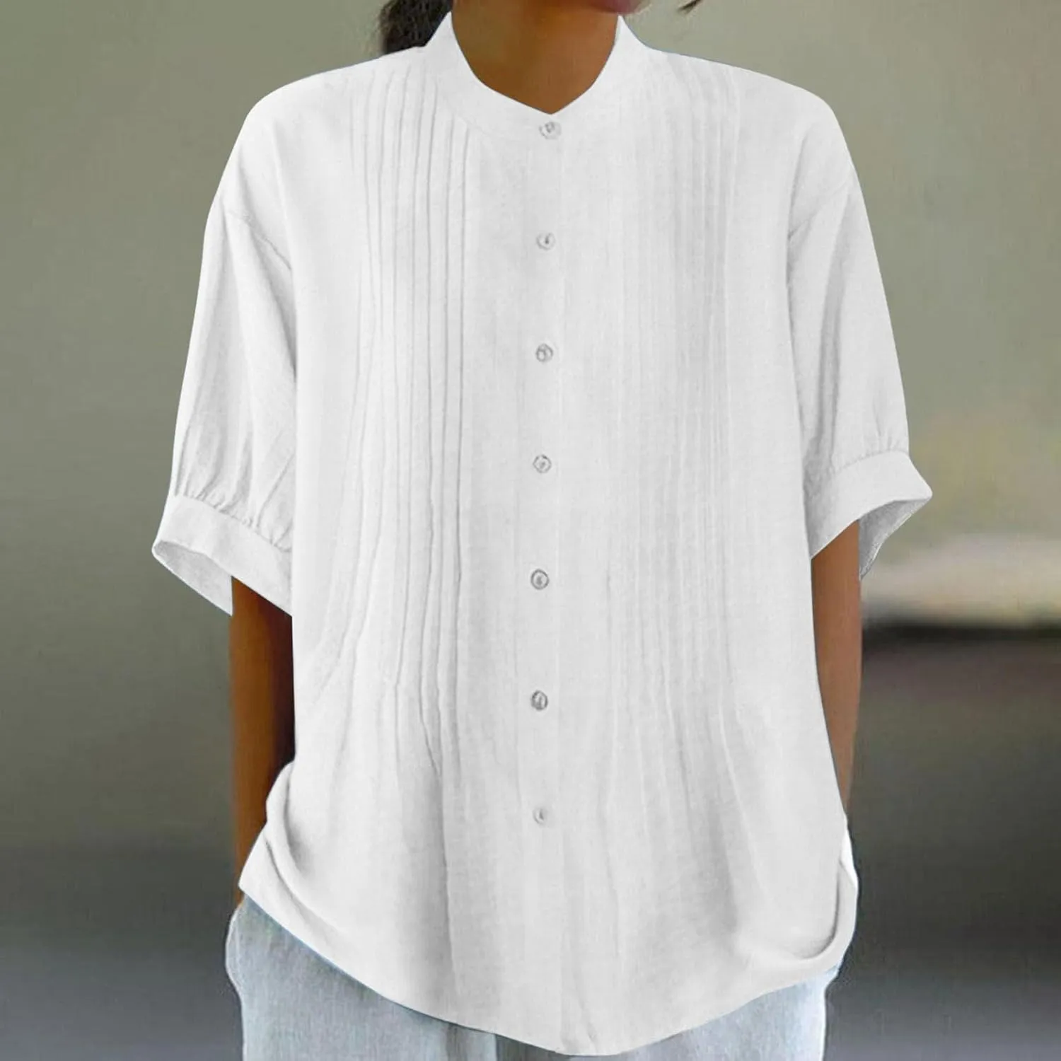 Going Out Tops for Women Cotton Linen Embroidered Tops Round Collar Patchwork Flowy Blouses Wedding Guest Outfit