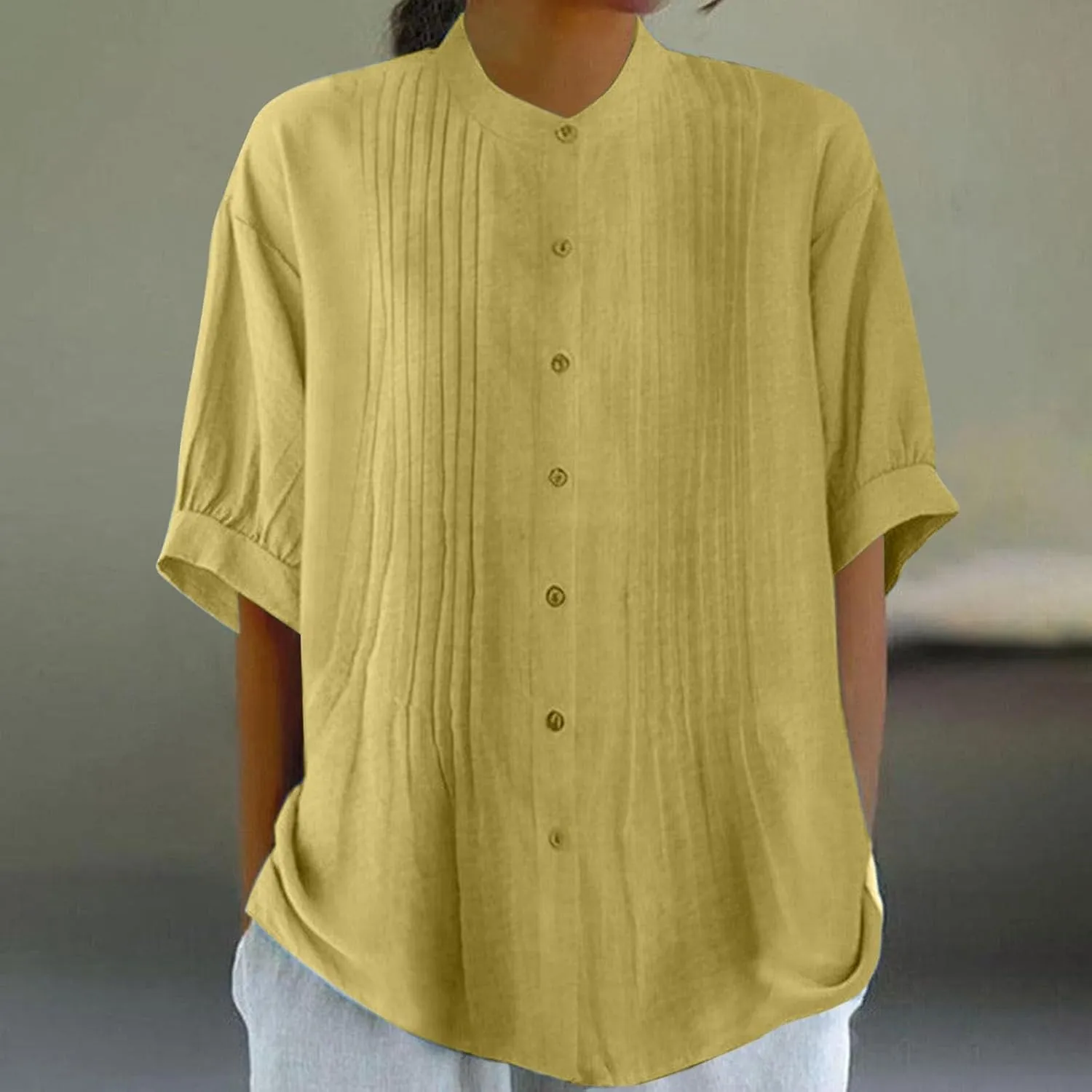 Going Out Tops for Women Cotton Linen Embroidered Tops Round Collar Patchwork Flowy Blouses Wedding Guest Outfit