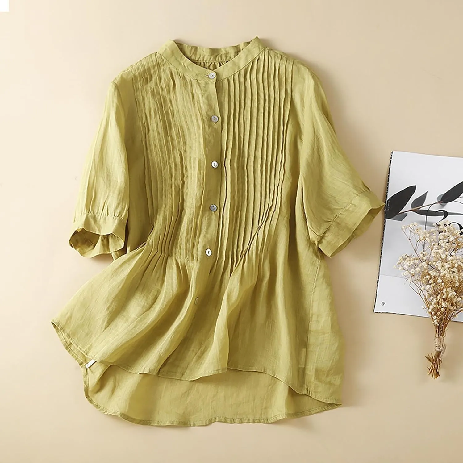 Going Out Tops for Women Cotton Linen Embroidered Tops Round Collar Patchwork Flowy Blouses Wedding Guest Outfit