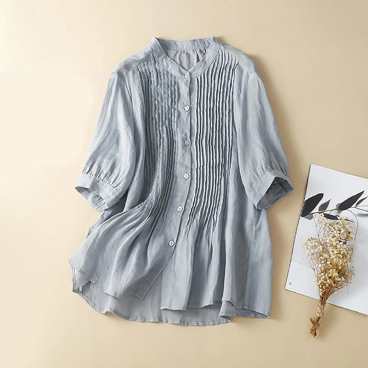 Going Out Tops for Women Cotton Linen Embroidered Tops Round Collar Patchwork Flowy Blouses Wedding Guest Outfit