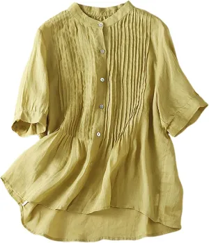 Going Out Tops for Women Cotton Linen Embroidered Tops Round Collar Patchwork Flowy Blouses Wedding Guest Outfit