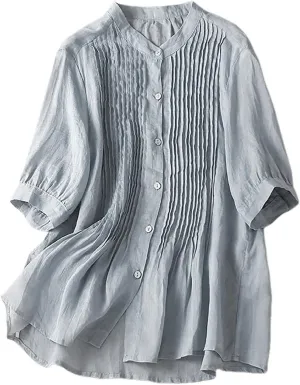 Going Out Tops for Women Cotton Linen Embroidered Tops Round Collar Patchwork Flowy Blouses Wedding Guest Outfit