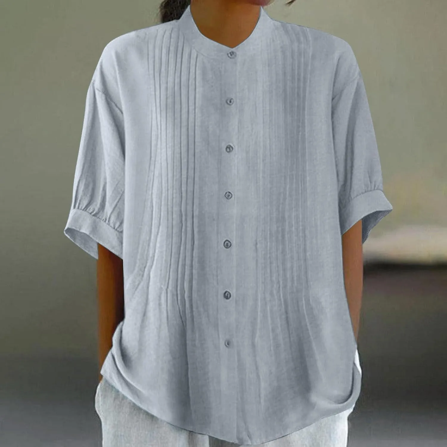 Going Out Tops for Women Cotton Linen Embroidered Tops Round Collar Patchwork Flowy Blouses Wedding Guest Outfit