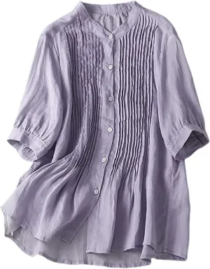 Going Out Tops for Women Cotton Linen Embroidered Tops Round Collar Patchwork Flowy Blouses Wedding Guest Outfit
