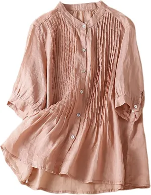 Going Out Tops for Women Cotton Linen Embroidered Tops Round Collar Patchwork Flowy Blouses Wedding Guest Outfit
