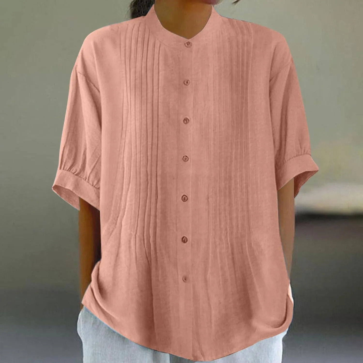 Going Out Tops for Women Cotton Linen Embroidered Tops Round Collar Patchwork Flowy Blouses Wedding Guest Outfit