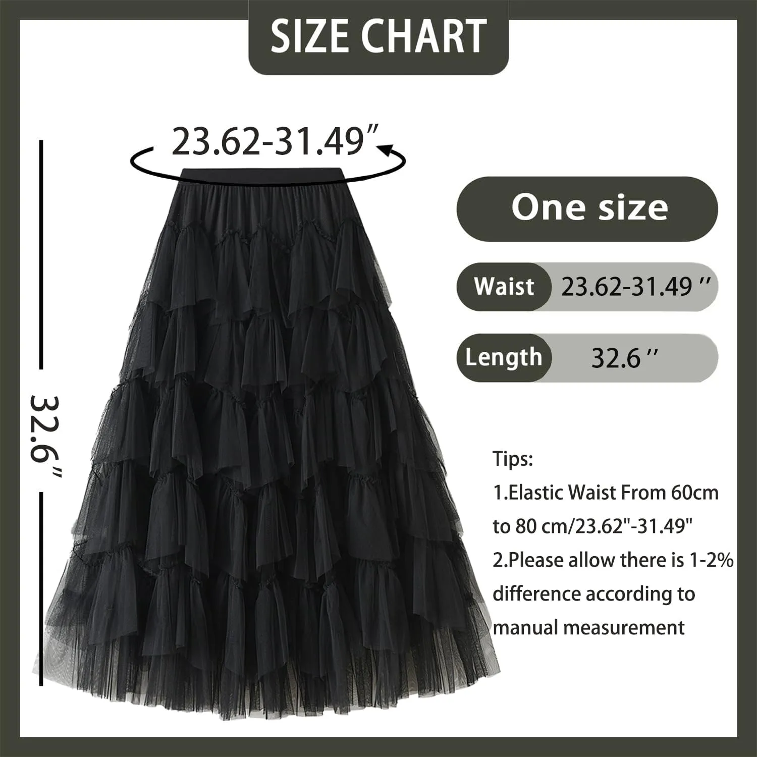 GOLDSTITCH Tulle Skirts for Women Long Fairy Skirt Tutu A-Line Mesh Layered High Elastic Waist Skirts