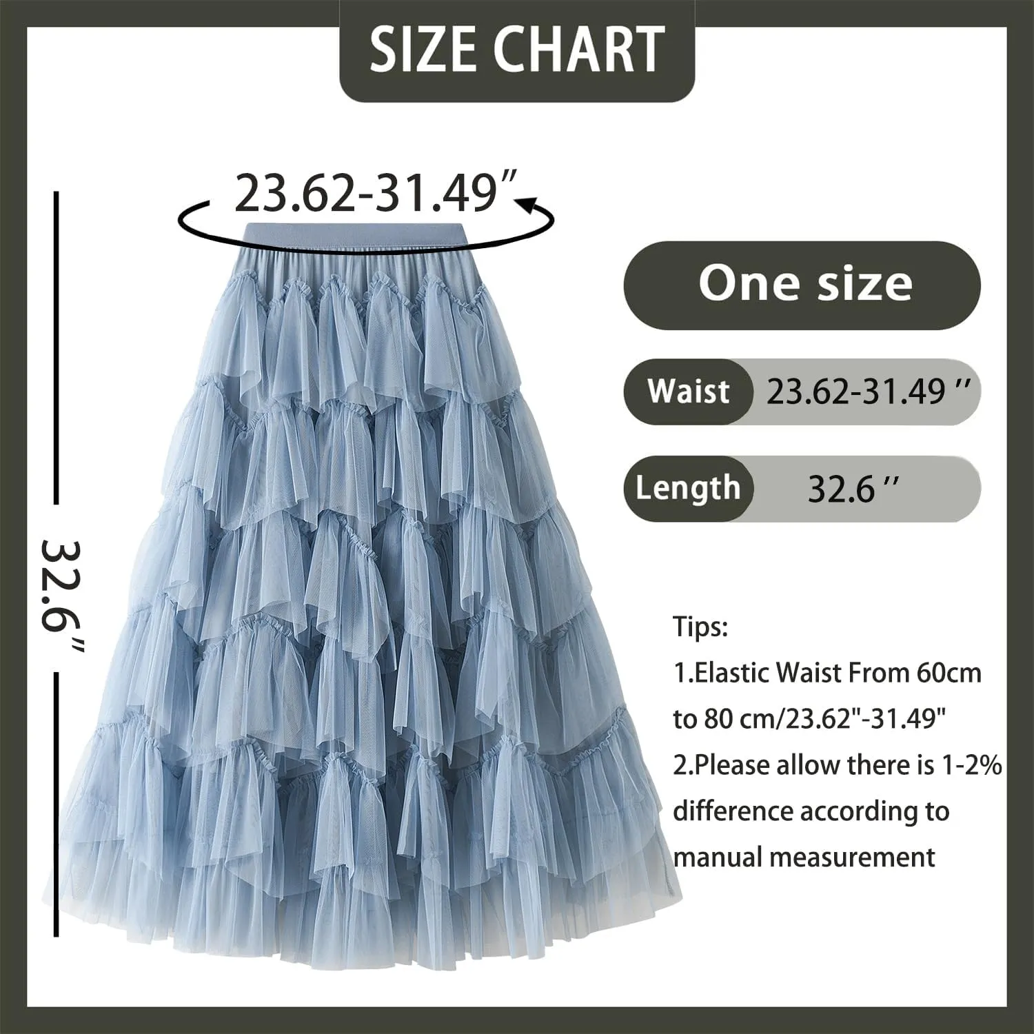GOLDSTITCH Tulle Skirts for Women Long Fairy Skirt Tutu A-Line Mesh Layered High Elastic Waist Skirts