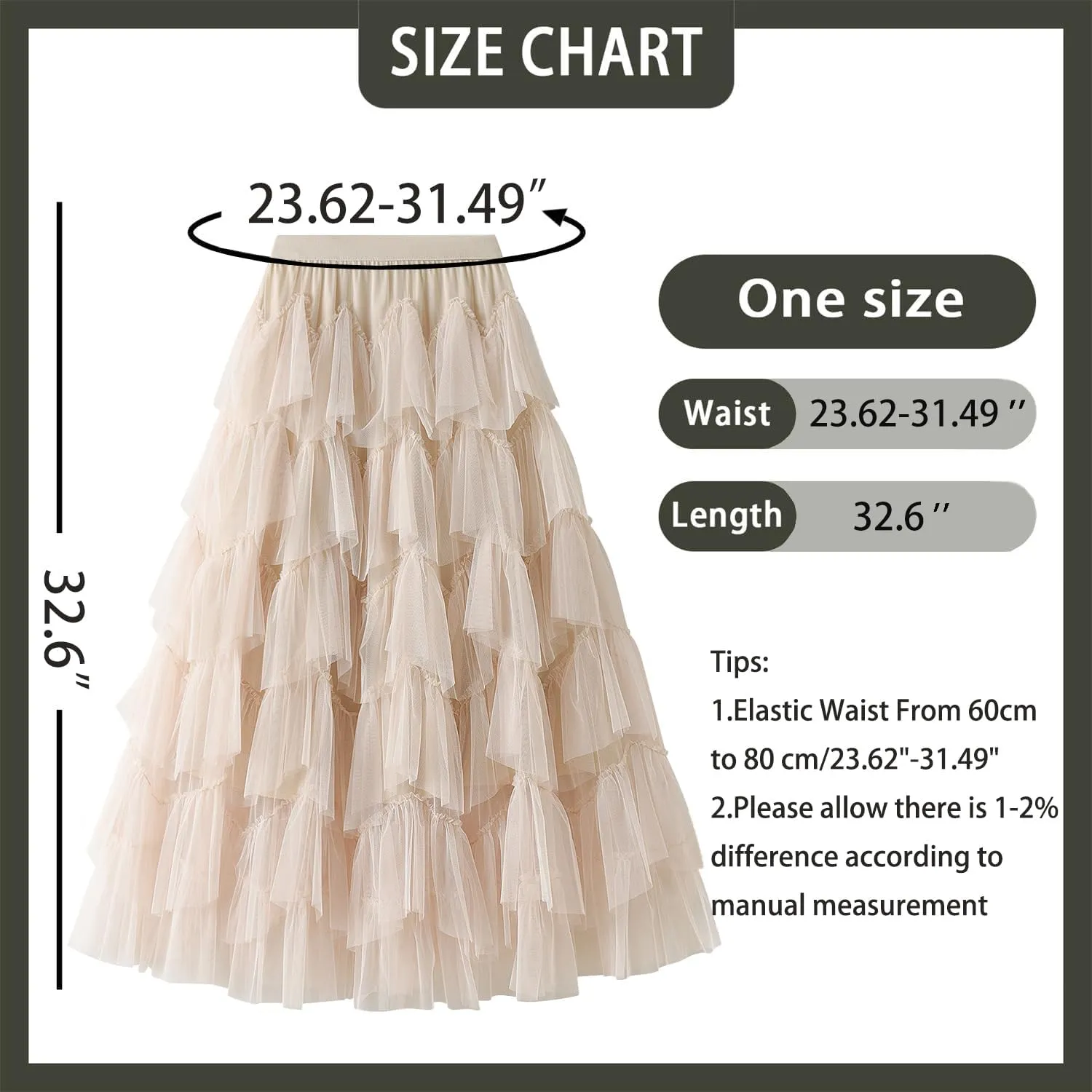 GOLDSTITCH Tulle Skirts for Women Long Fairy Skirt Tutu A-Line Mesh Layered High Elastic Waist Skirts