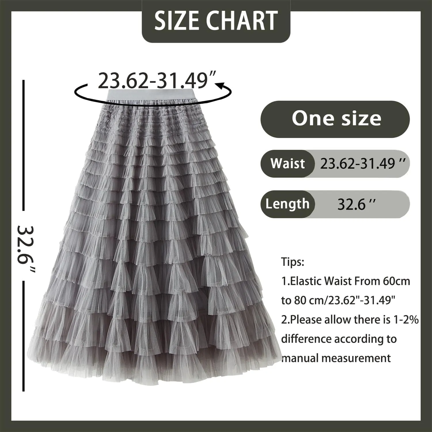 GOLDSTITCH Tulle Skirts for Women Long Fairy Skirt Tutu A-Line Mesh Layered High Elastic Waist Skirts