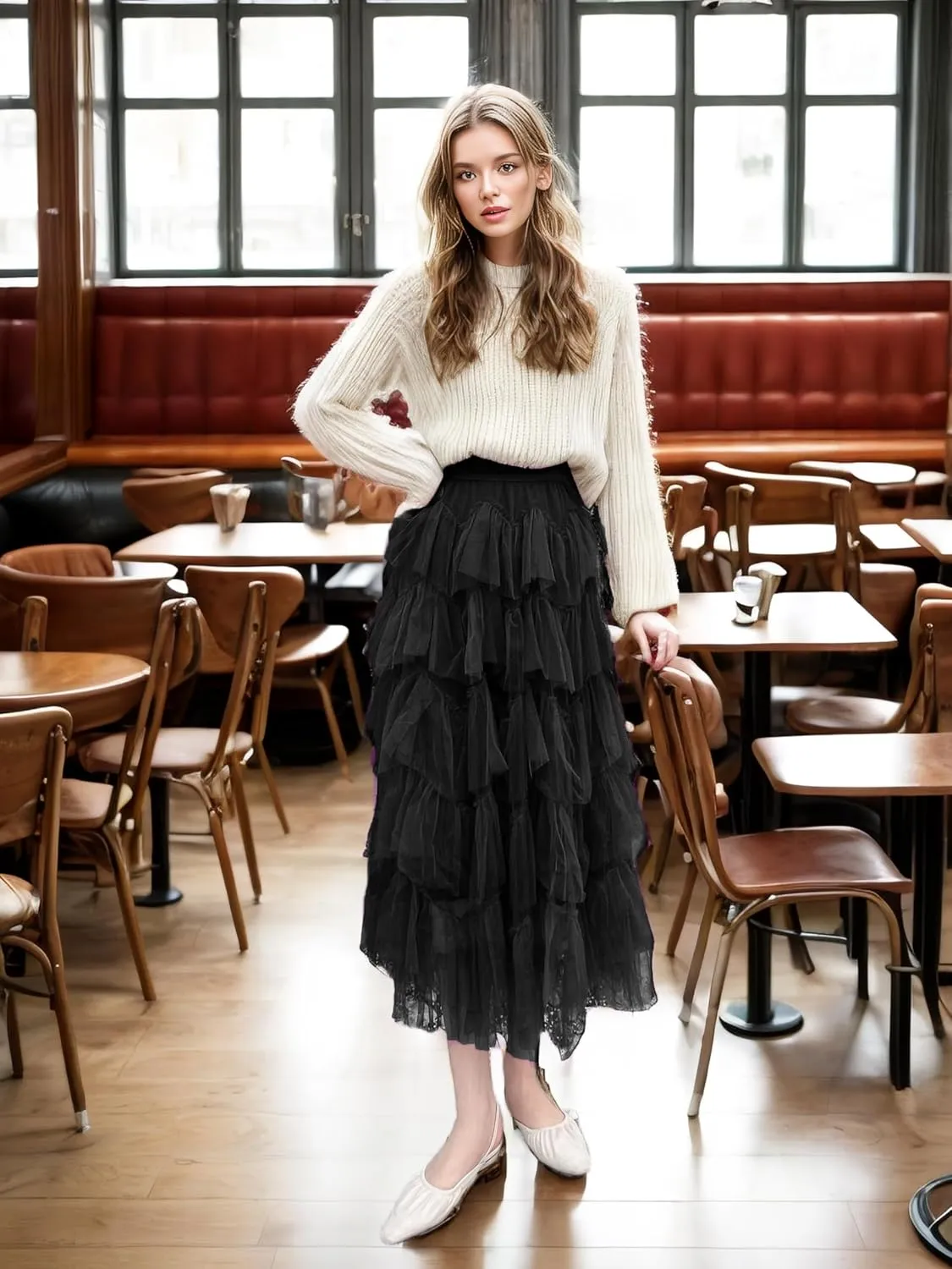 GOLDSTITCH Tulle Skirts for Women Long Fairy Skirt Tutu A-Line Mesh Layered High Elastic Waist Skirts