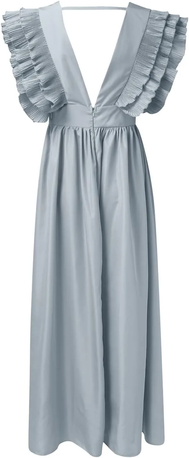 Gowns for Short Women Sleeve Tiered Midi Dress Tie Waist A Line Long Party Dress Cocktail Formal Dresses for