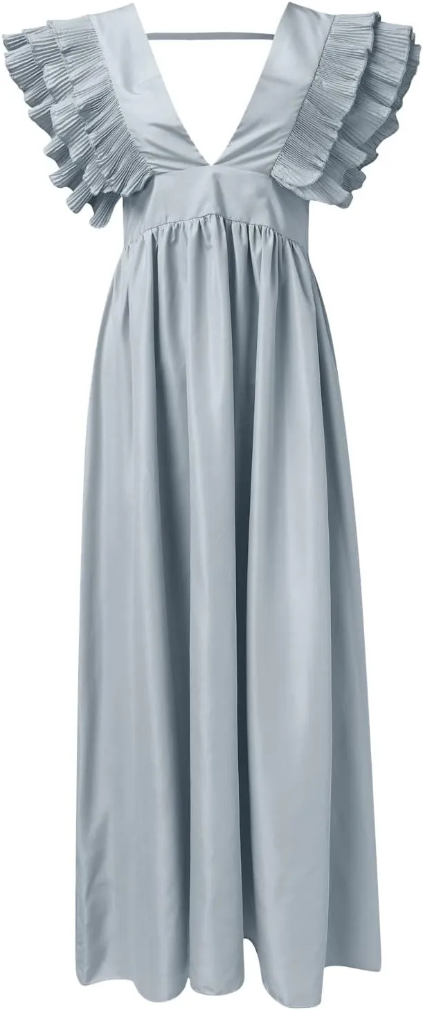 Gowns for Short Women Sleeve Tiered Midi Dress Tie Waist A Line Long Party Dress Cocktail Formal Dresses for