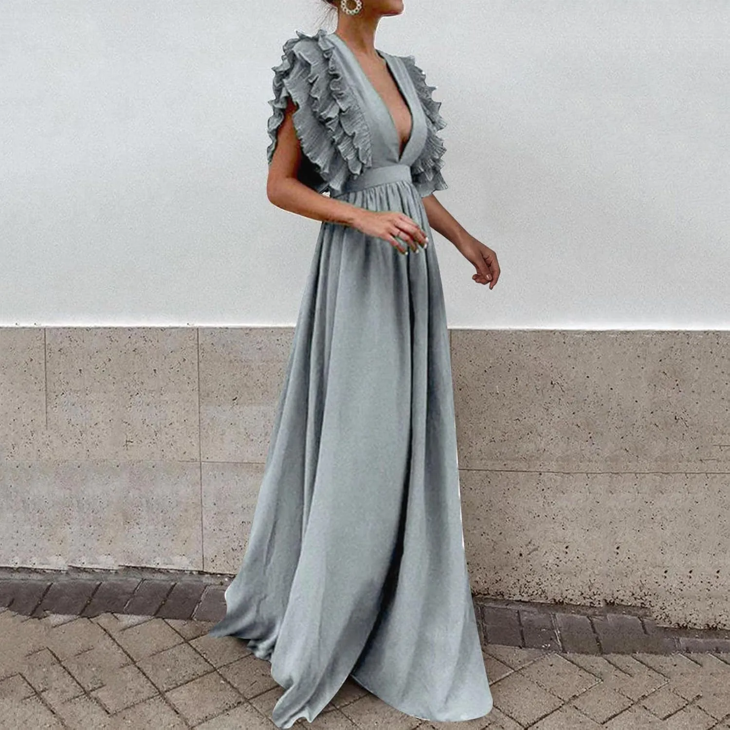 Gowns for Short Women Sleeve Tiered Midi Dress Tie Waist A Line Long Party Dress Cocktail Formal Dresses for