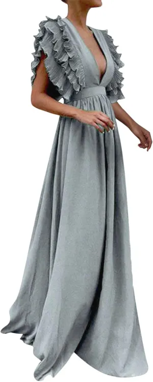 Gowns for Short Women Sleeve Tiered Midi Dress Tie Waist A Line Long Party Dress Cocktail Formal Dresses for