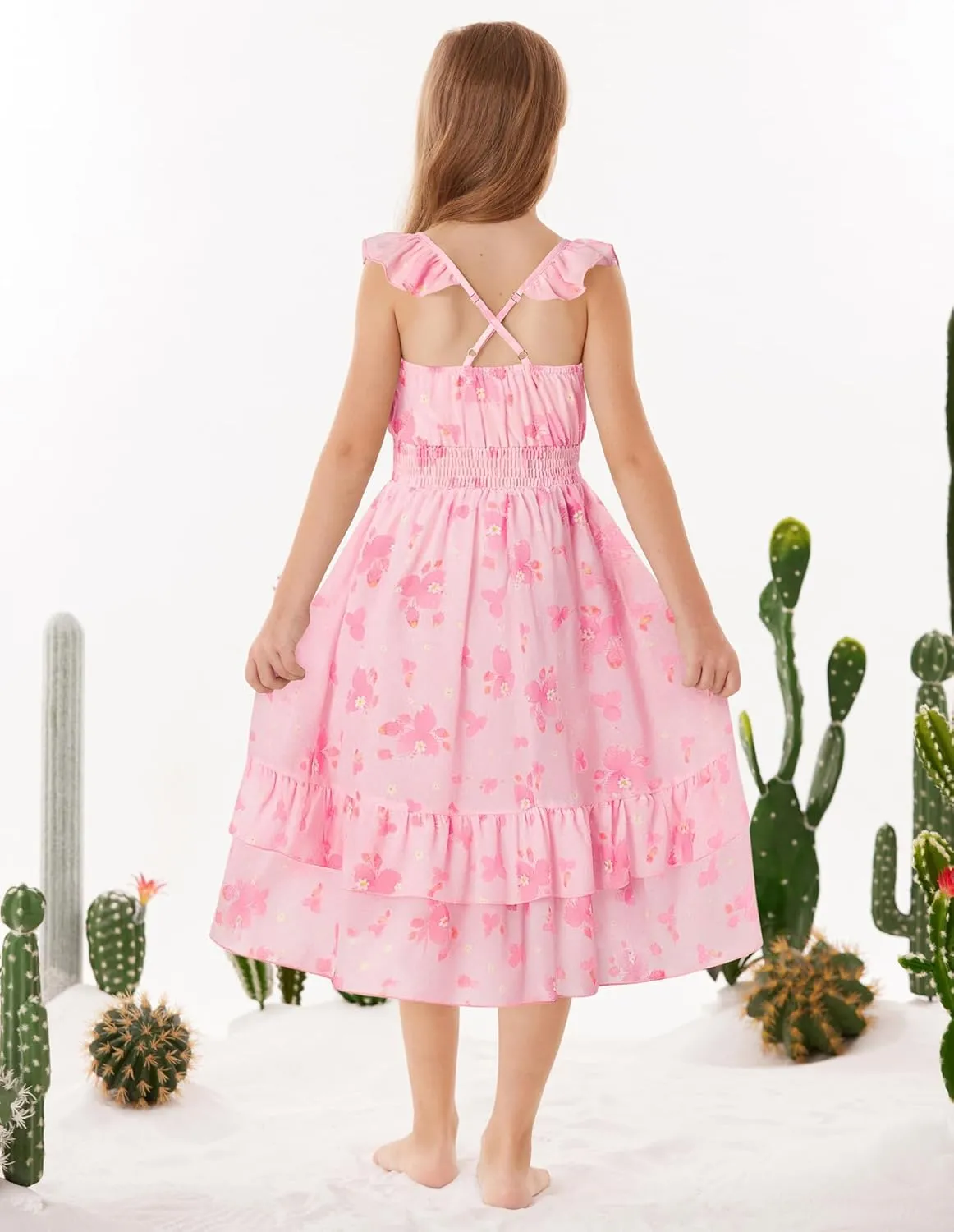 GRACE KARIN Girls Floral Dress Summer Backless Chiffon Sleeveless Casual Boho Maxi Dresses 5-14Y
