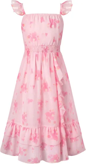 GRACE KARIN Girls Floral Dress Summer Backless Chiffon Sleeveless Casual Boho Maxi Dresses 5-14Y