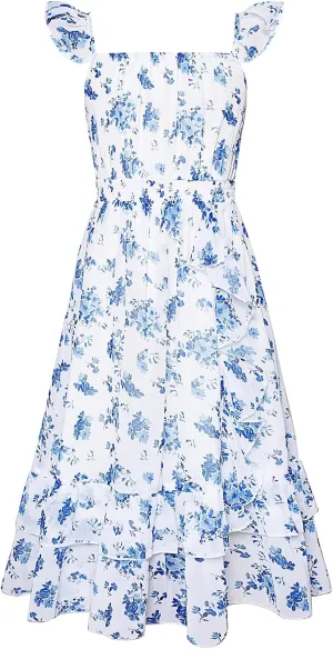 GRACE KARIN Girls Floral Dress Summer Backless Chiffon Sleeveless Casual Boho Maxi Dresses 5-14Y
