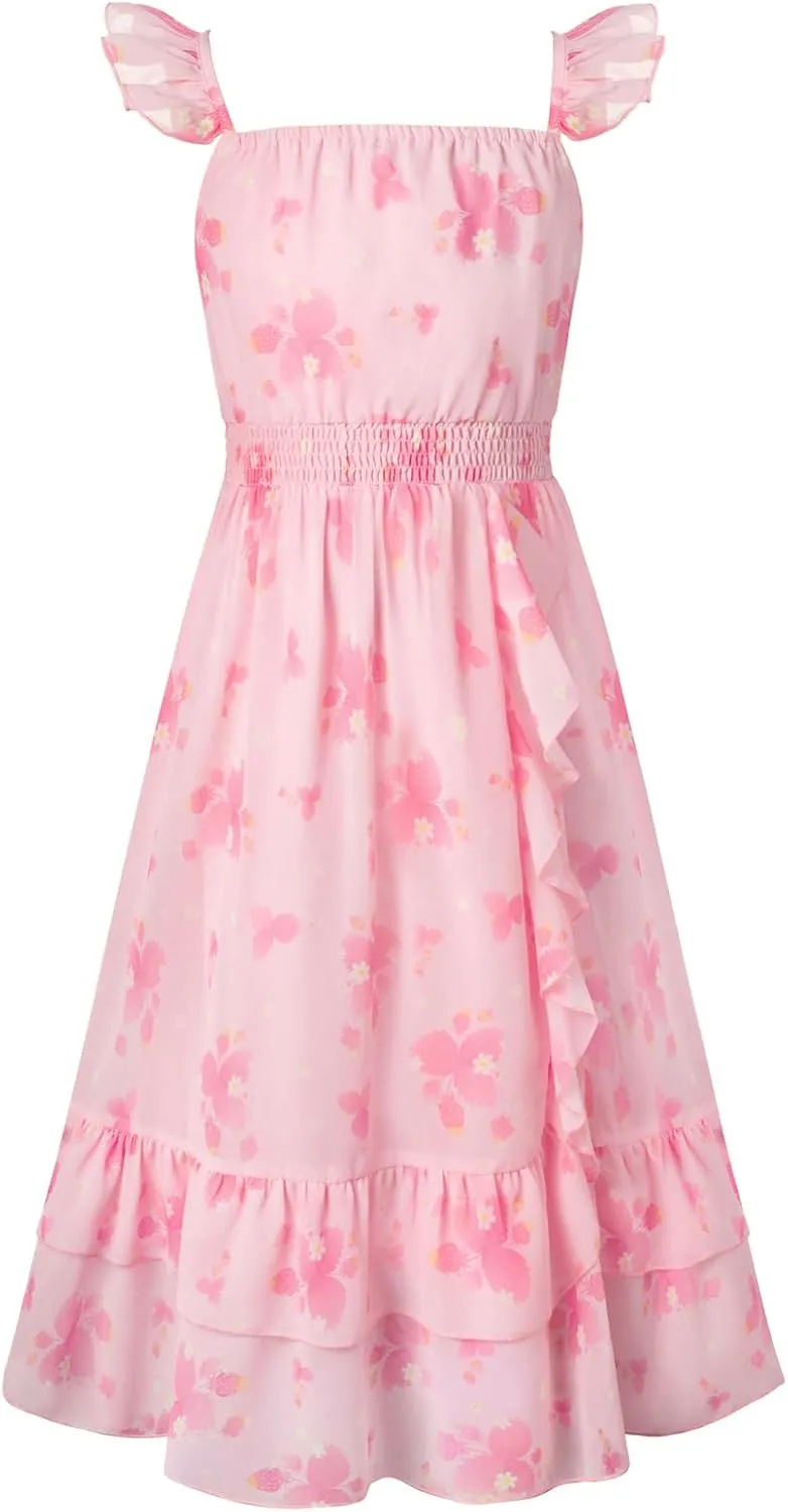 GRACE KARIN Girls Floral Dress Summer Backless Chiffon Sleeveless Casual Boho Maxi Dresses 5-14Y