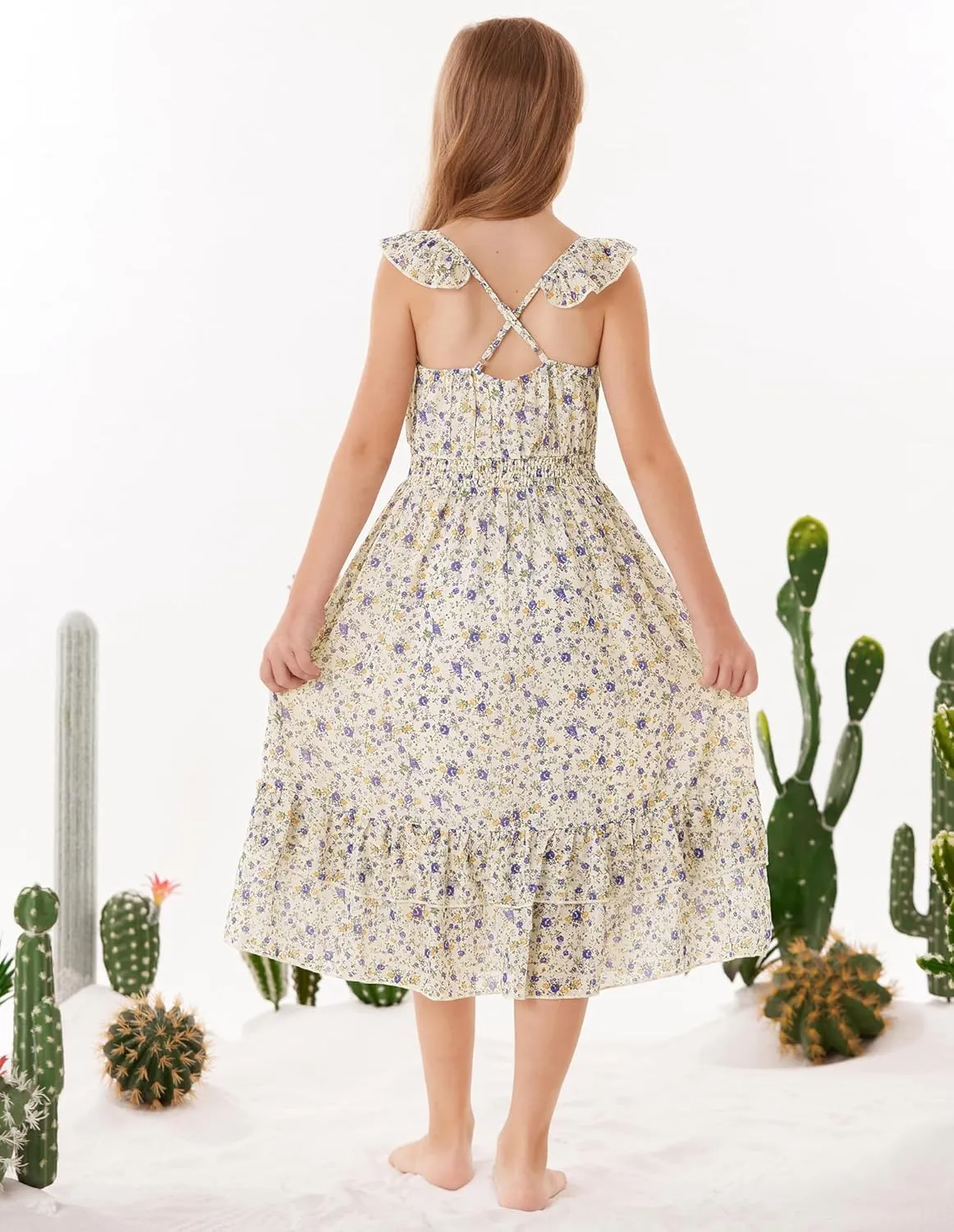GRACE KARIN Girls Floral Dress Summer Backless Chiffon Sleeveless Casual Boho Maxi Dresses 5-14Y