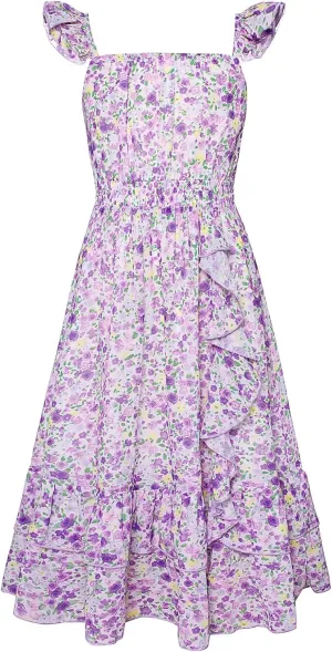 GRACE KARIN Girls Floral Dress Summer Backless Chiffon Sleeveless Casual Boho Maxi Dresses 5-14Y