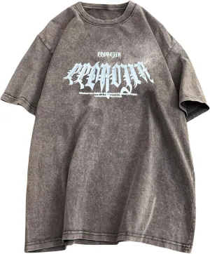 GURUNVANI Men Wash Graphic T Shirts Vintage Oversized Shirt Short Sleeve Tee Tops