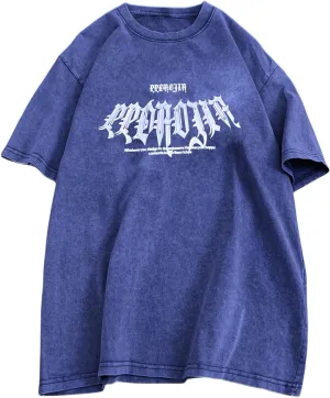 GURUNVANI Men Wash Graphic T Shirts Vintage Oversized Shirt Short Sleeve Tee Tops
