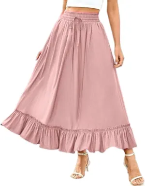 High Waist Tiered Skirts for Women Aline Long High Elastic Waisted Skirt Summer Flowy Boho Maxi Skirts Beach Dress