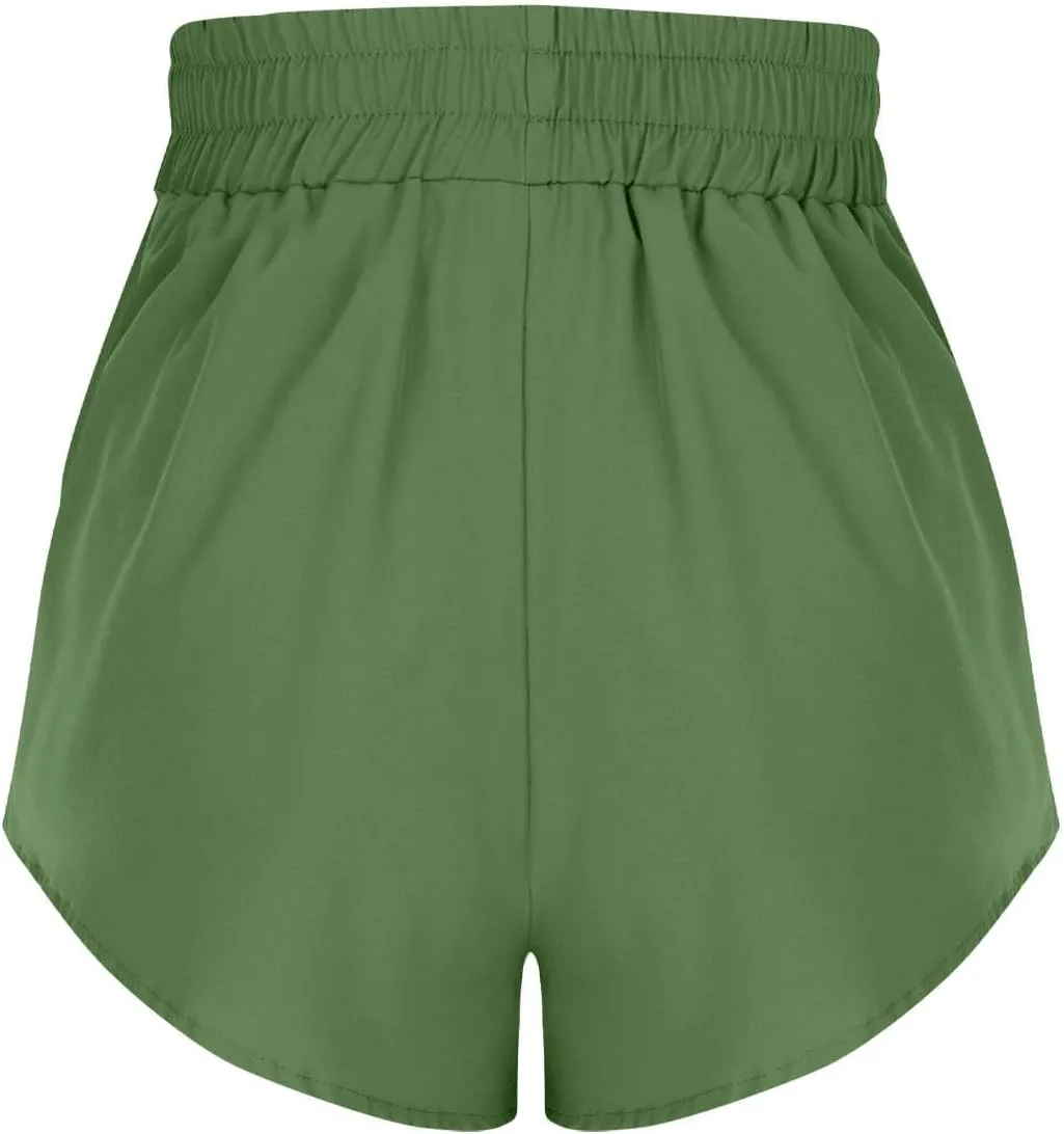 High Waisted Athletic Running Quick Dry Sports Shorts Lightweight Elastic Waist Tennis Shorts Side Stripes