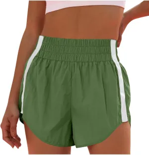 High Waisted Athletic Running Quick Dry Sports Shorts Lightweight Elastic Waist Tennis Shorts Side Stripes