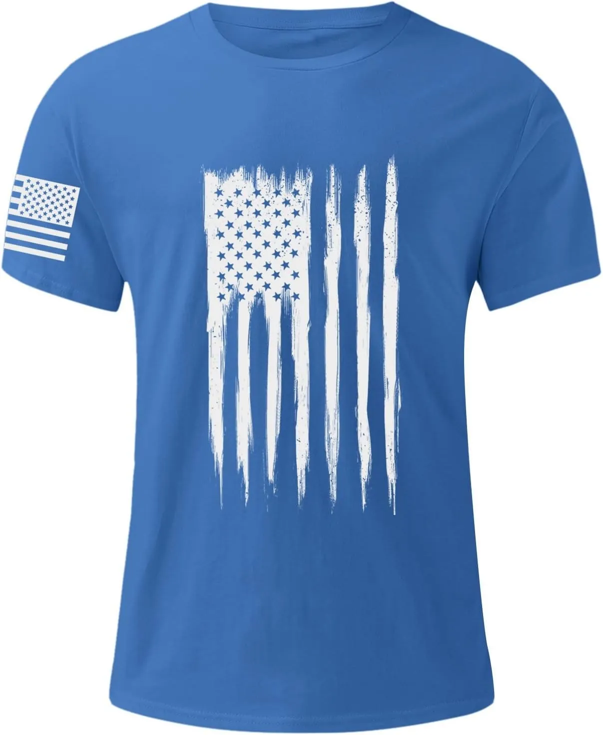 Independence Day Shirt Round Neck Short Sleeve Workout USA Flag Shirts Tee Shirts Mens Pack 2xlt USA Distressed Flag