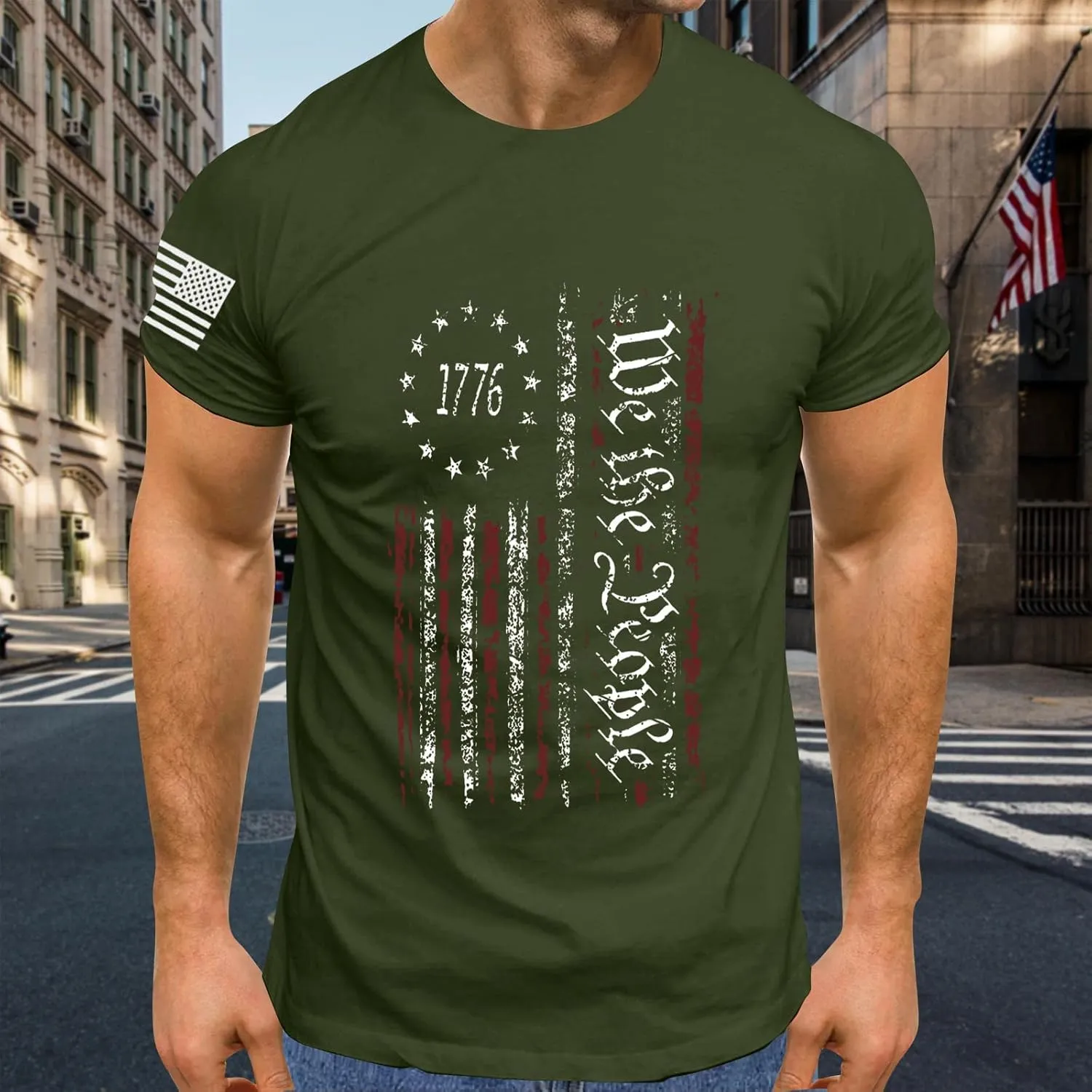 Independence Day Shirt Round Neck Short Sleeve Workout USA Flag Shirts Tee Shirts Mens Pack 2xlt USA Distressed Flag