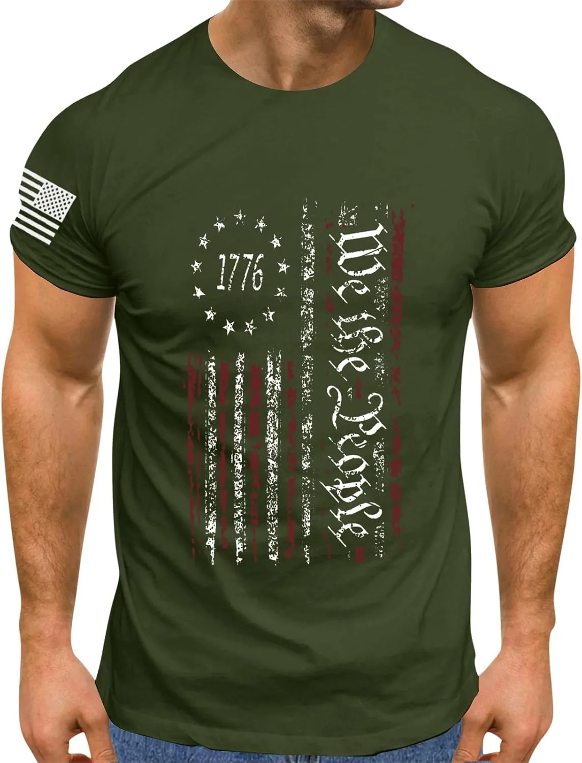 Independence Day Shirt Round Neck Short Sleeve Workout USA Flag Shirts Tee Shirts Mens Pack 2xlt USA Distressed Flag