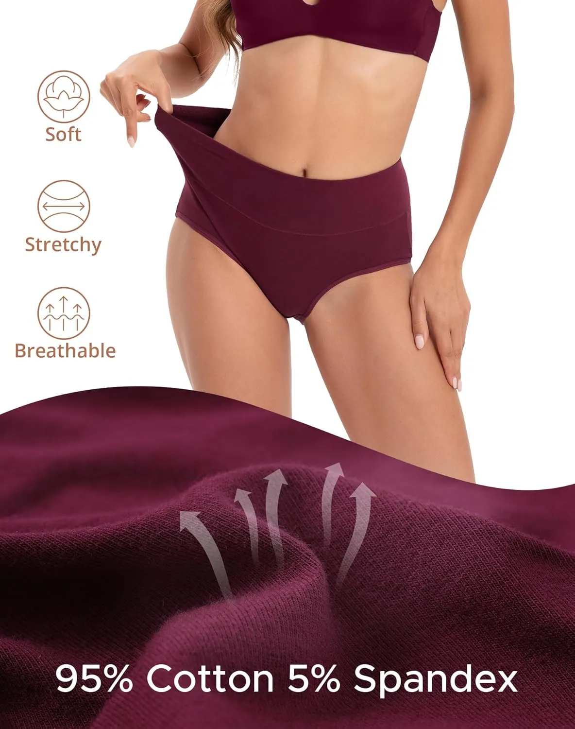 INNERSY Women's Underwear Cotton Briefs High Waisted Breathable Panties 5 Pack