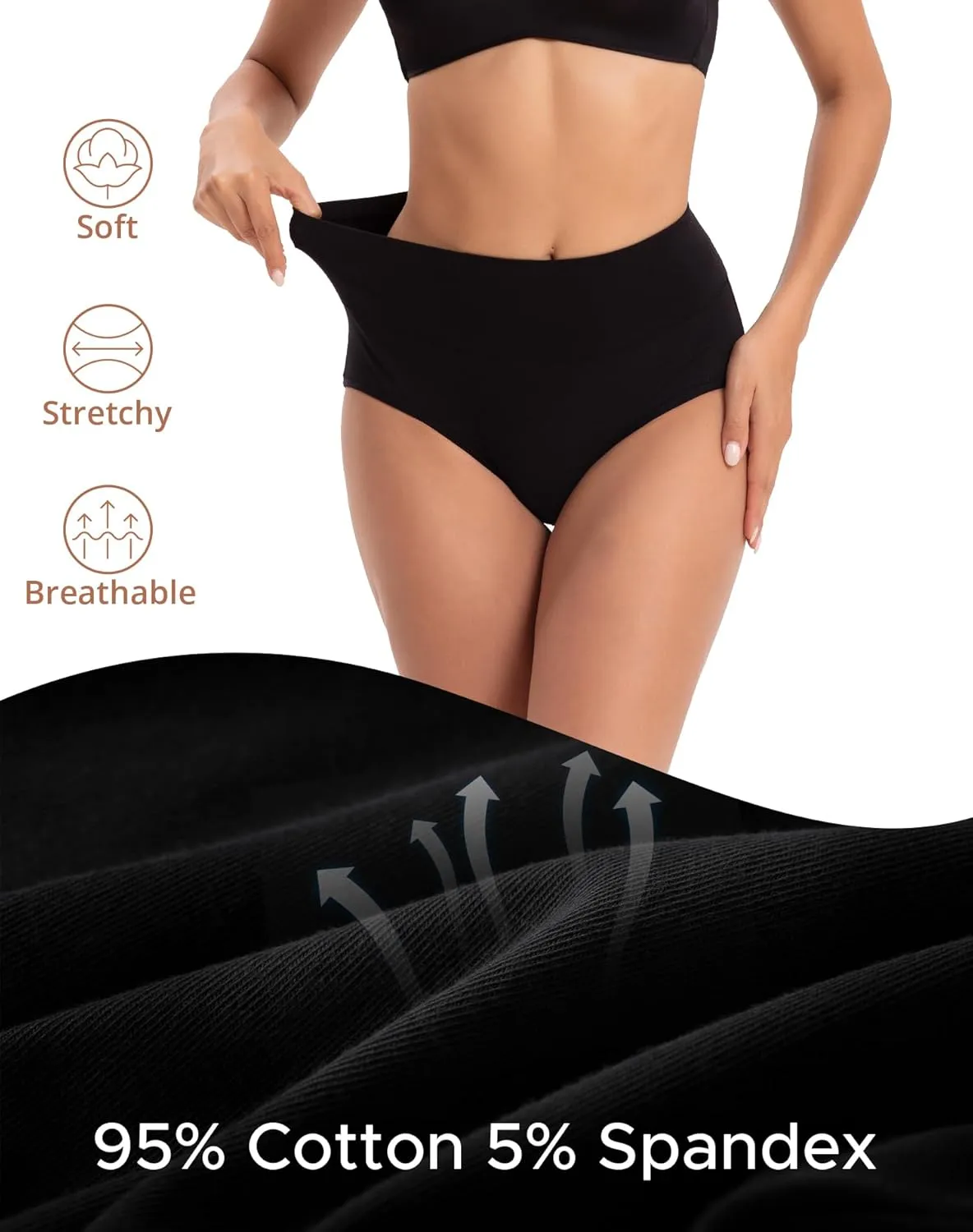 INNERSY Women's Underwear Cotton Briefs High Waisted Breathable Panties 5 Pack