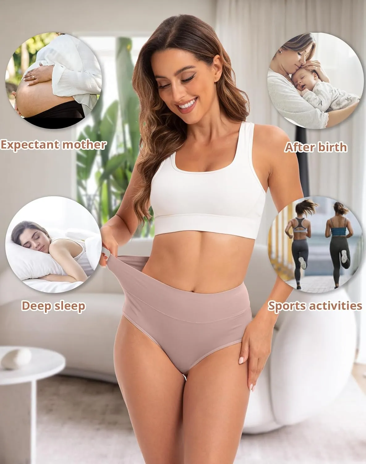 INNERSY Women's Underwear Cotton Briefs High Waisted Breathable Panties 5 Pack