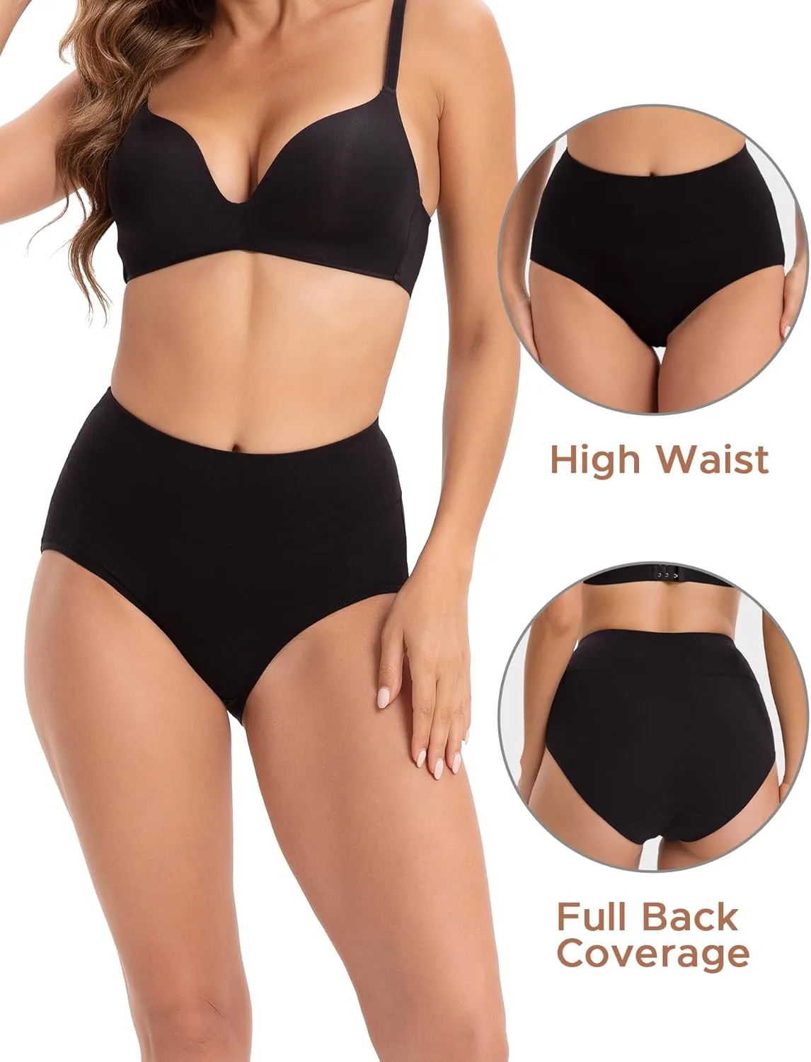 INNERSY Women's Underwear Cotton Briefs High Waisted Breathable Panties 5 Pack