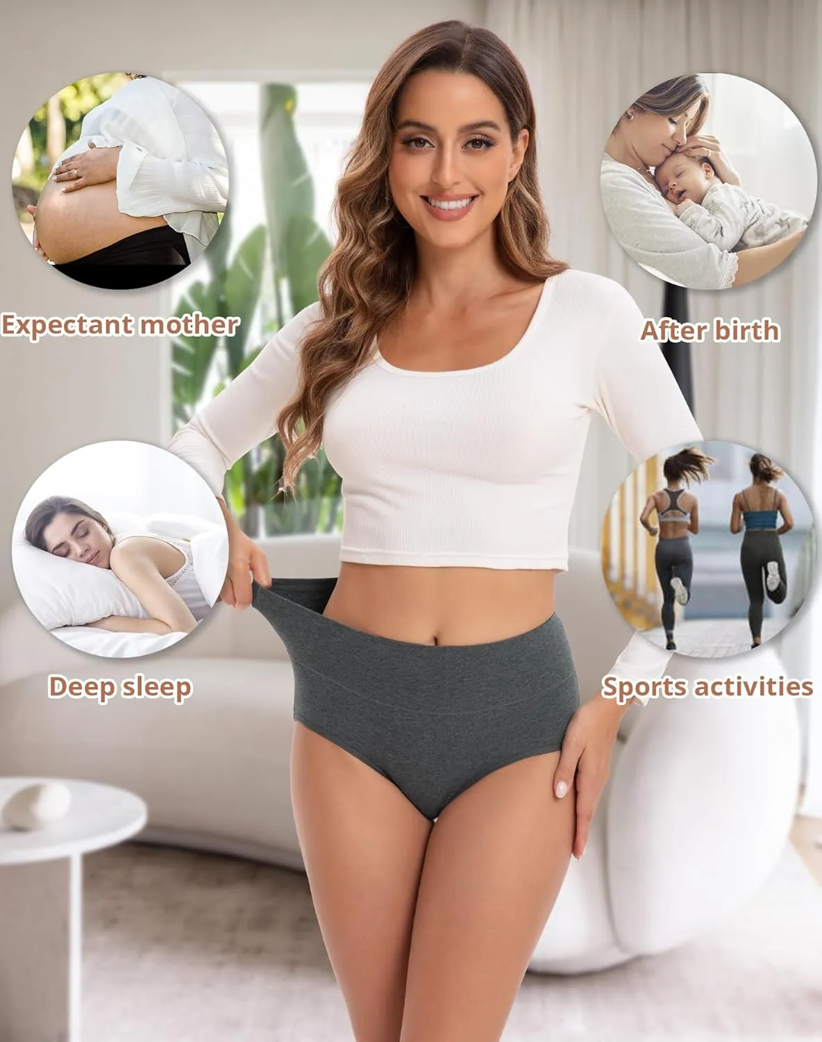 INNERSY Women's Underwear Cotton Briefs High Waisted Breathable Panties 5 Pack