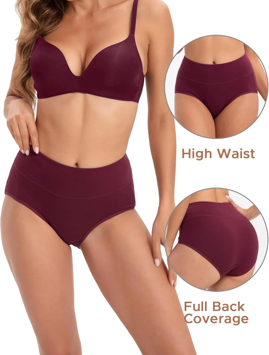 INNERSY Women's Underwear Cotton Briefs High Waisted Breathable Panties 5 Pack