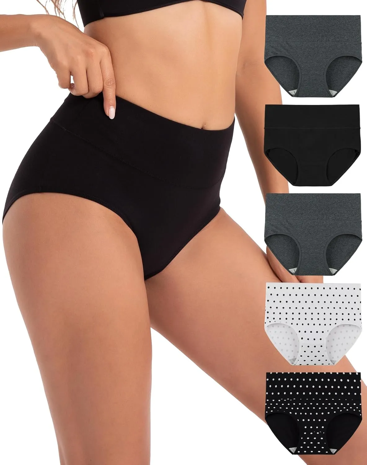 INNERSY Women's Underwear Cotton Briefs High Waisted Breathable Panties 5 Pack