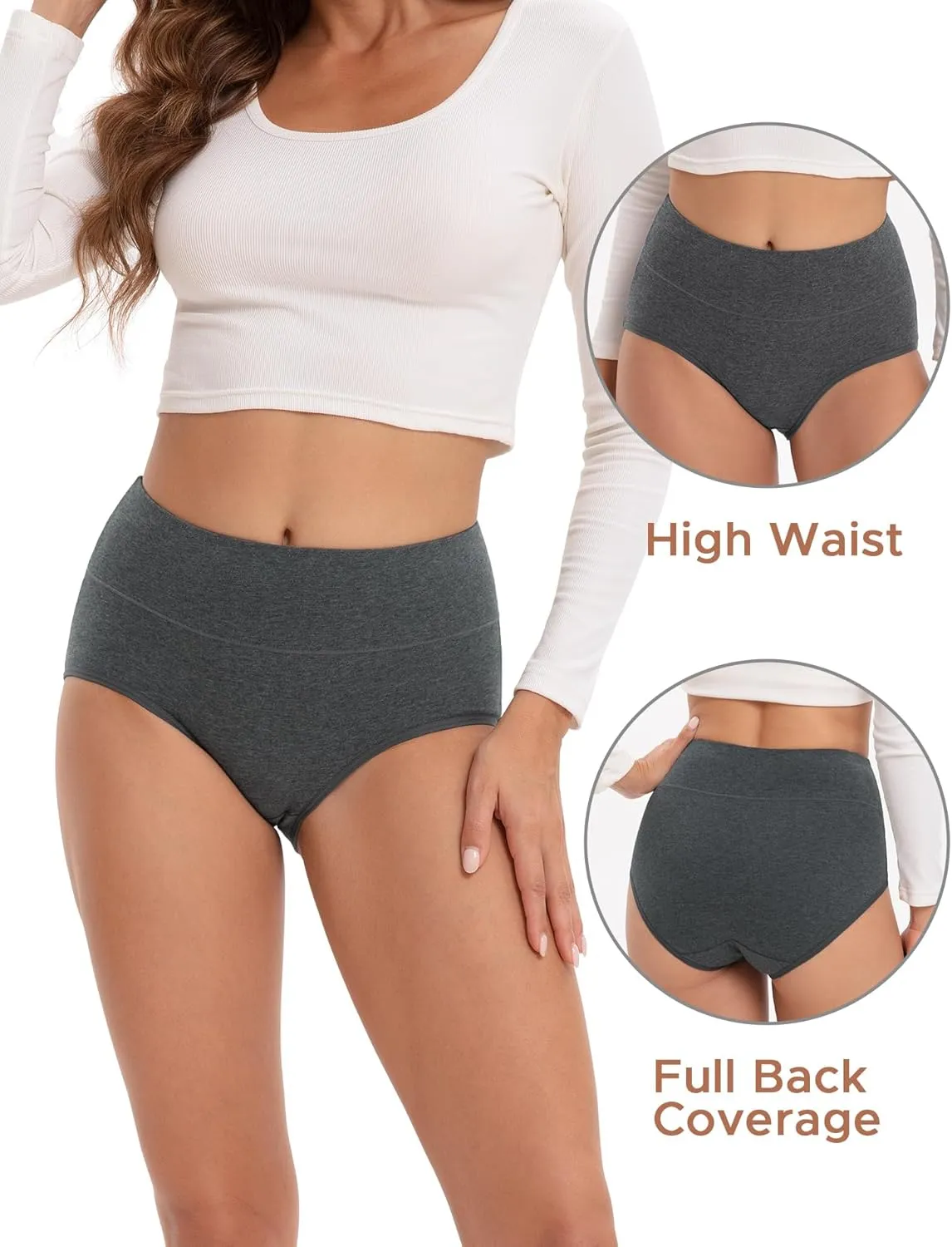 INNERSY Women's Underwear Cotton Briefs High Waisted Breathable Panties 5 Pack