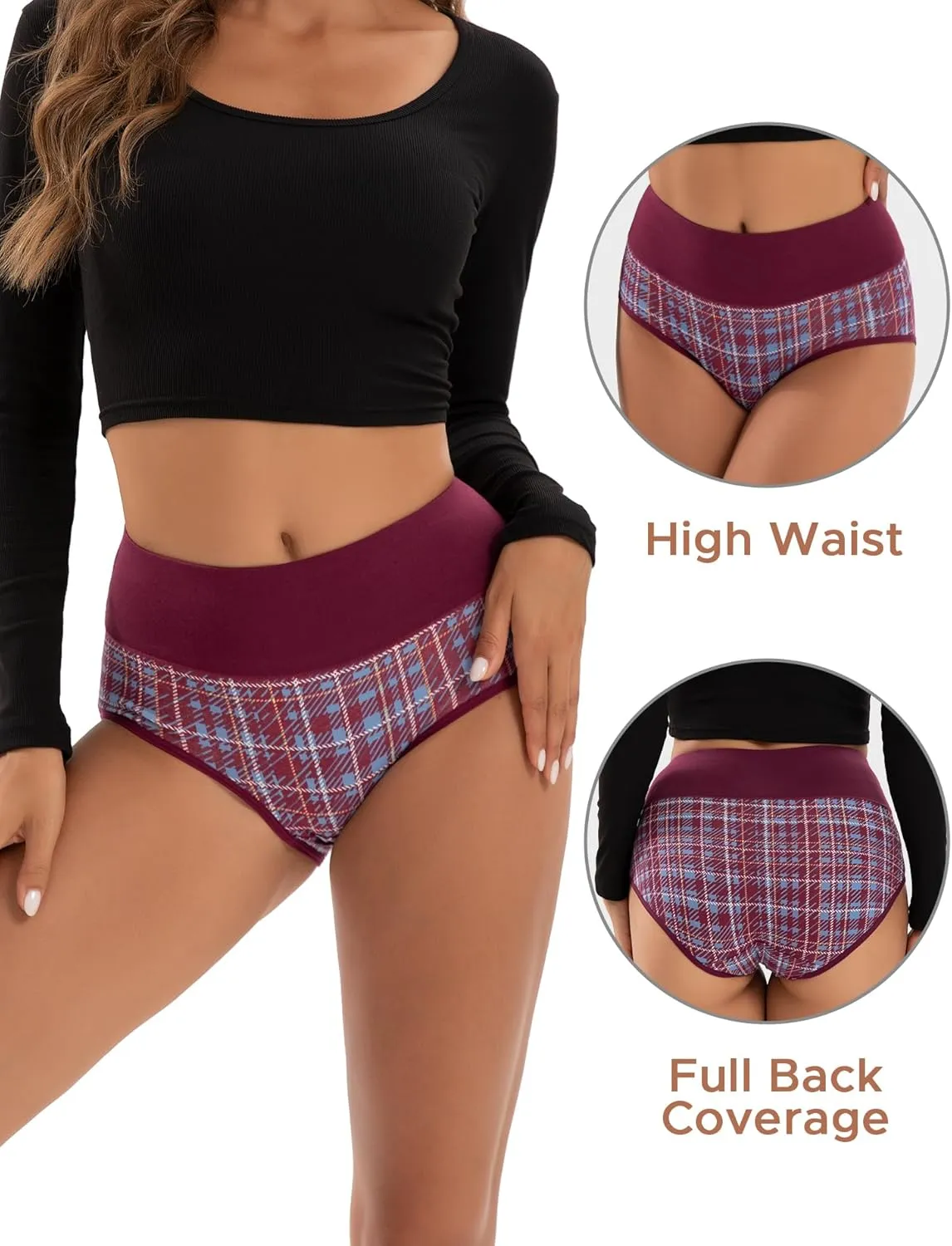 INNERSY Women's Underwear Cotton Briefs High Waisted Breathable Panties 5 Pack