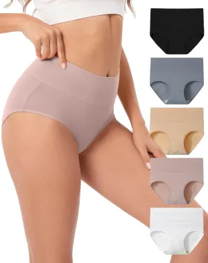 INNERSY Women's Underwear Cotton Briefs High Waisted Breathable Panties 5 Pack