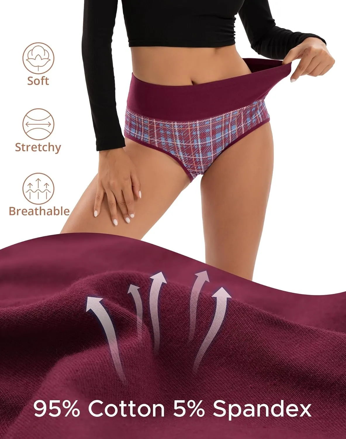 INNERSY Women's Underwear Cotton Briefs High Waisted Breathable Panties 5 Pack