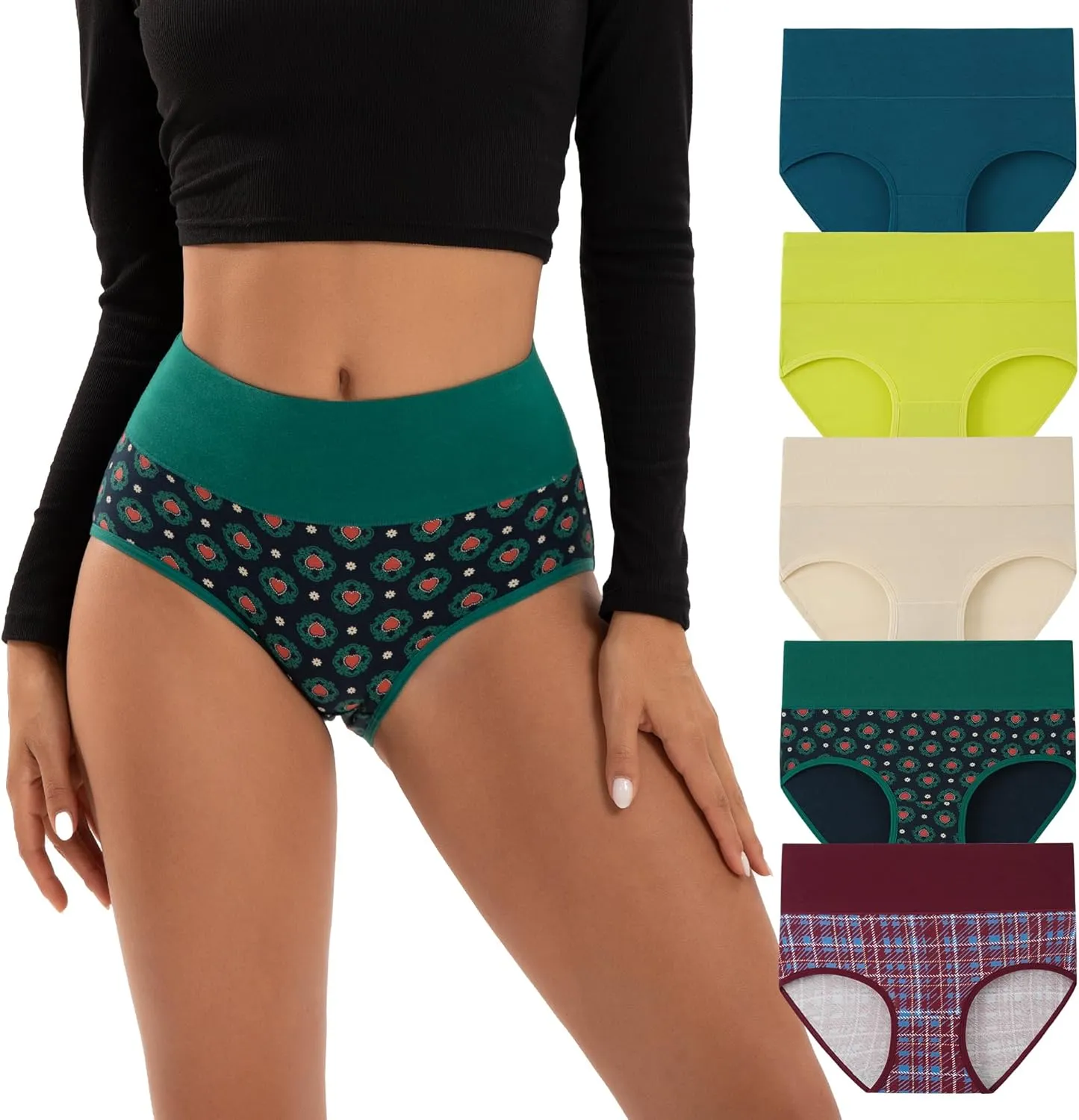 INNERSY Women's Underwear Cotton Briefs High Waisted Breathable Panties 5 Pack