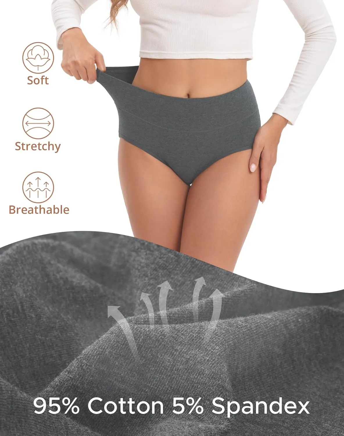 INNERSY Women's Underwear Cotton Briefs High Waisted Breathable Panties 5 Pack