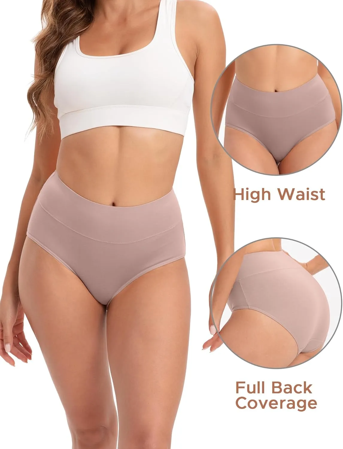 INNERSY Women's Underwear Cotton Briefs High Waisted Breathable Panties 5 Pack