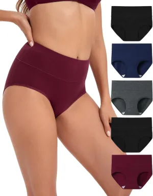 INNERSY Women's Underwear Cotton Briefs High Waisted Breathable Panties 5 Pack